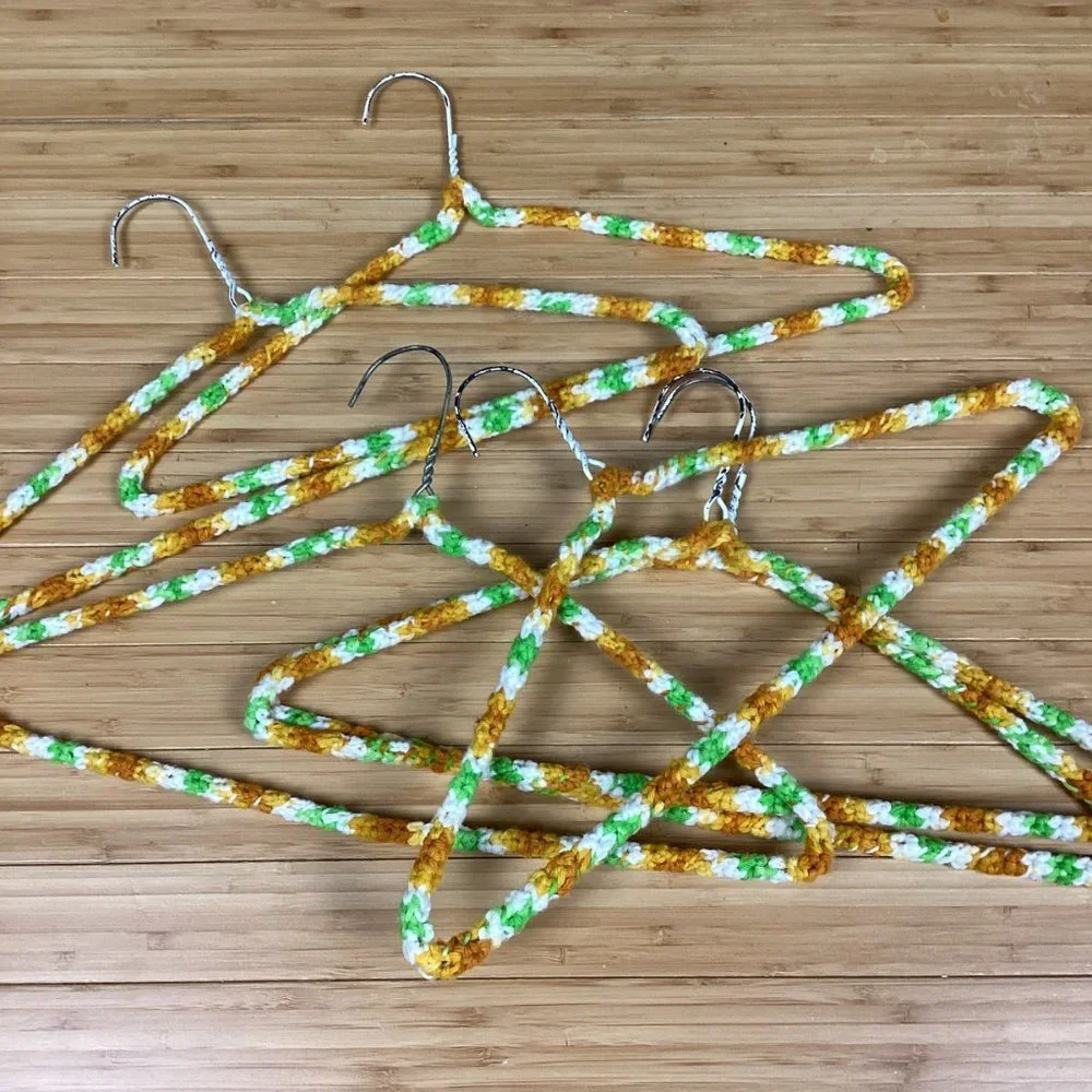 Vintage 1970s Set of 6 Crocheted Wire Hangers